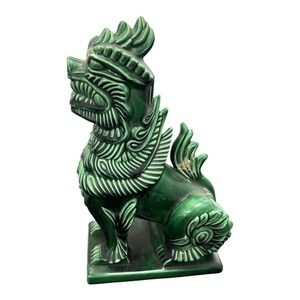 Arnels Foo Dog Statue Home Decor OS Green Good Vintage Ceramic Guardian Lion